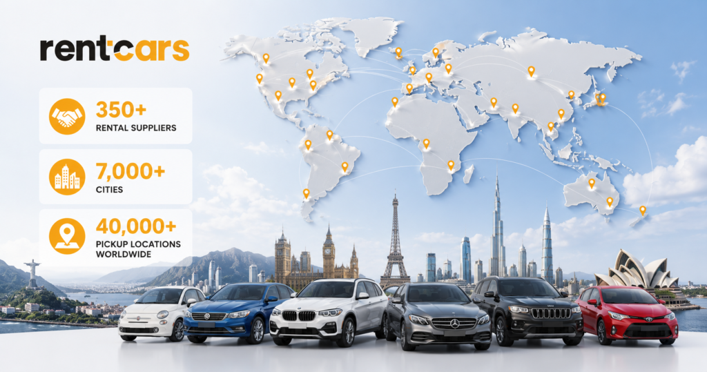Rentcars car rental aggregator compare prices cashback rewards dashboard