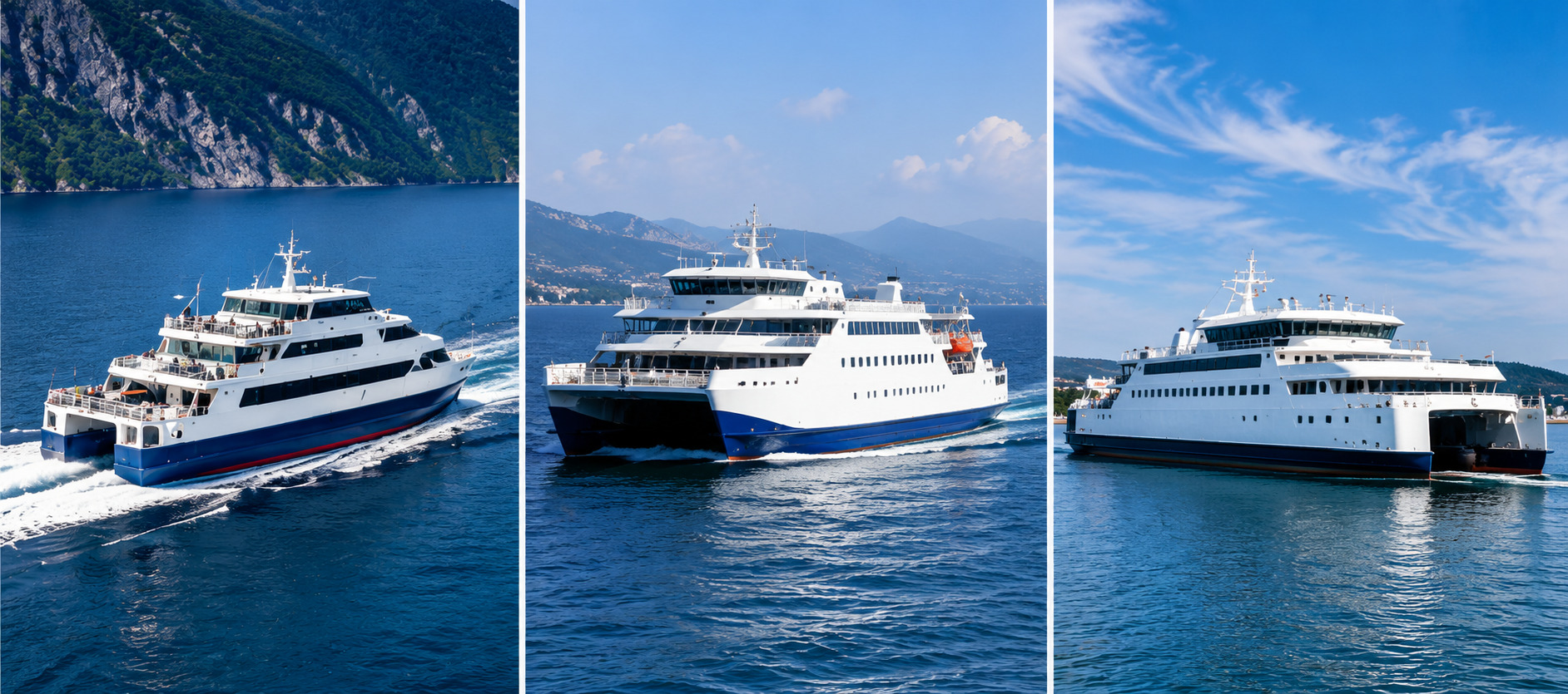 Modern ferry vessels comparing routes and ticket prices on Direct Ferries
