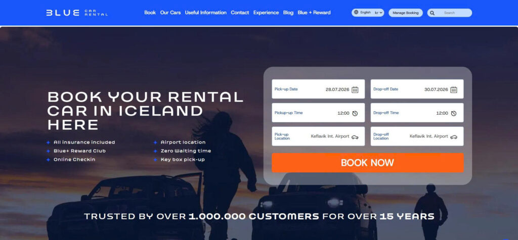 Blue Car Rental vs Lotus Car Rental vehicles in Iceland landscape